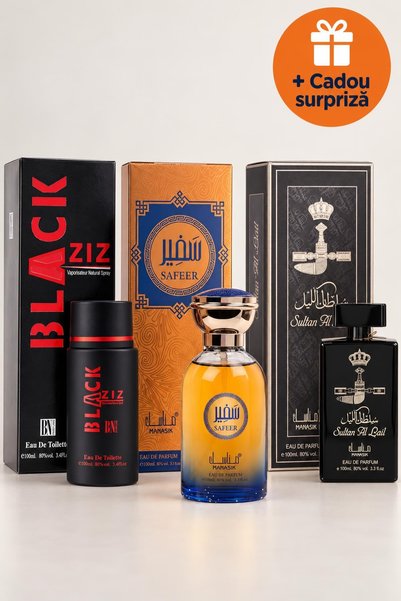 OferteTop Set 3 Parfumuri Arăbești pentru Bărbați: Black Ziz, Safeer și Sulta...