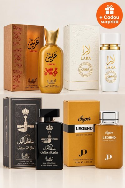 OferteTop Set 4 Parfumuri Arăbești pentru El și Ea: Areesh, Lara White, Sulta...