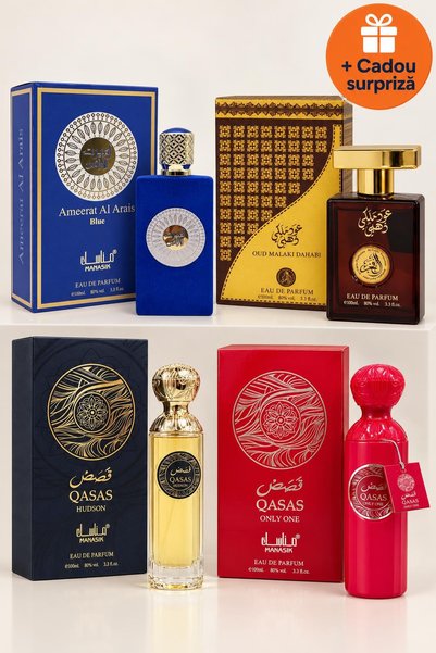 OferteTop Set 4 Parfumuri Arăbești: Ameerat Al Arais Blue, Oud Malaki Dahabi,...