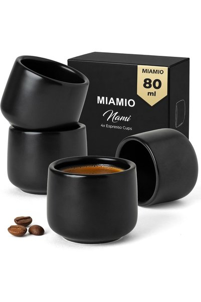 MIAMIO Комплект от 4 чаши за еспресо 80 мл, Nami Black, керамични, без чинийки