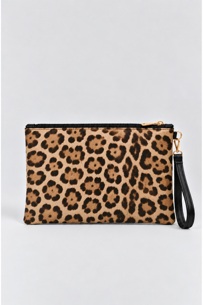 Bagfoni Leopar Desenli Portföy Clutch El Çantası 25x19 Cm