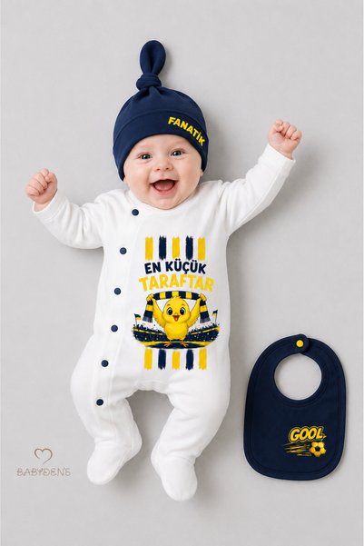 BABYDEN'S Sarı Lacivert Taraftar Temalı 3'lü Bebek Tulum Seti %100 Pamuk En K...
