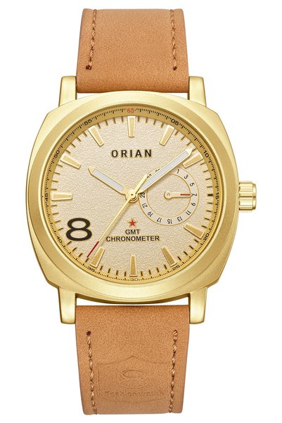 ORIAN Orian Men's Analog Watch with Leather Band, Gold, 3Atm Water Resistant