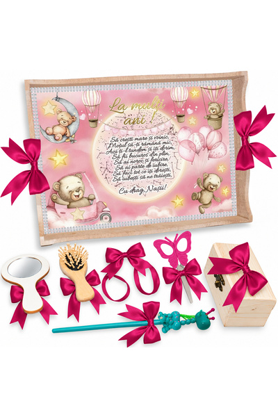 LoreBebe Set Tava Taiere Mot Fete, Tavita Mot, 7 Piese, Model Ursuletul Mooni...