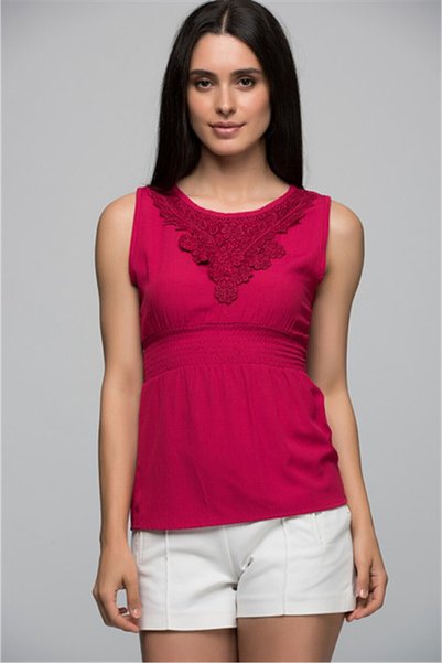 cottonmood 7250743 بلوزة بدون أكمام من قماش الشيل بياقة على شكل حرف V وحزام م...
