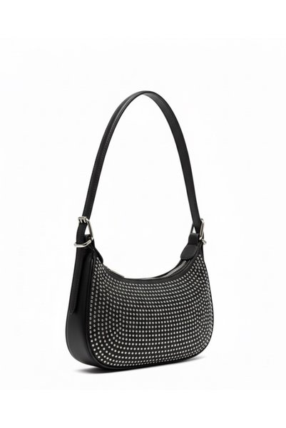 Arvelia Women's Black Daily Stone Baguette Hand and Shoulder Bag