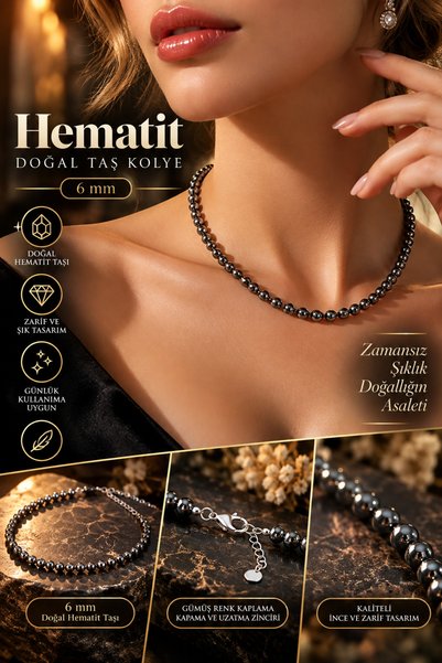 NBS Beautiful Naturel Stones قلادة نسائية أنيقة من الهيماتيت 6 ملم عالية الجو...