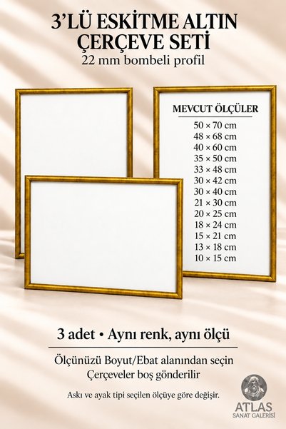 Atlas Sanat Galerisi Rama bombată de 22 mm, cu efect de aur patinat, cu prote...