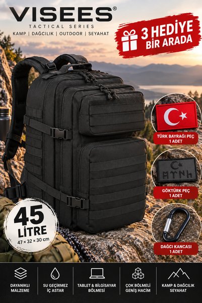 visees Askeri Taktik Büyük Sırt Çantası 45 Litre Büyük Boy Dağcı, Kamp, Outdo...