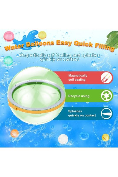 AMBLER FAMILY 12 pcs Magnetic Reusable Water Balloons Self Sealing Easy Quick...