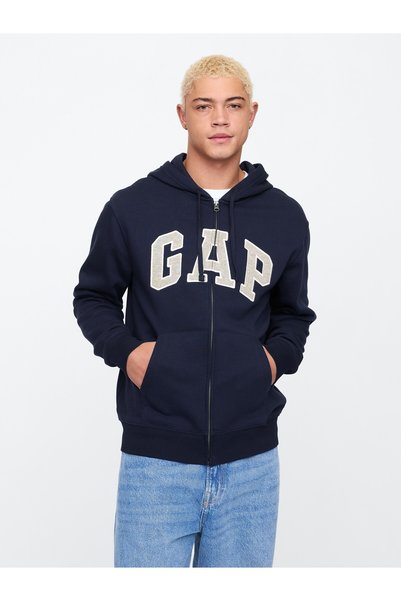 GAP Erkek Lacivert Logo Kapüşonlu Sweatshirt