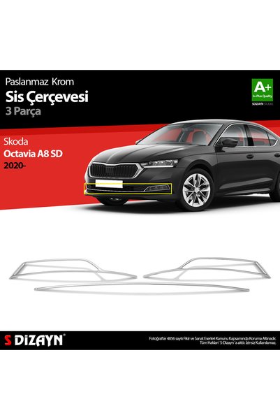 S Dizayn S-Dizayn Skoda Octavia ile Uyumlu A8 Krom Sis Çerçevesi 3 Prç. 2020-...