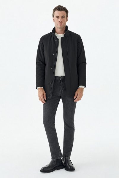 Jakamen Black Comfort Fit Stand Collar Coat
