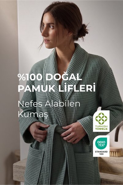 Green Black Afra Elite Serisi Kadın Pike Bornoz Yeşil, Oeko Tex Sertifikalı %...