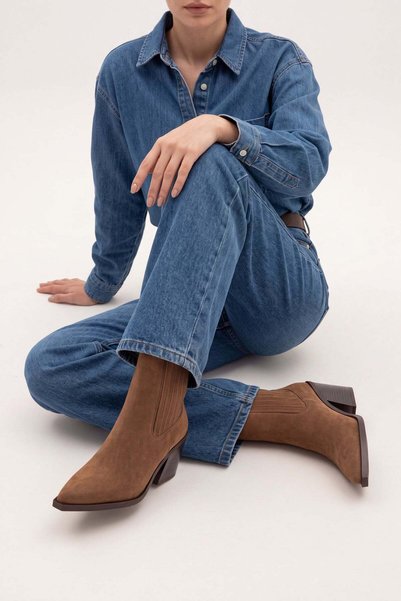Marjin Cizme Western elastice de cowboy cu vârf ascuțit pentru femei, piele d...