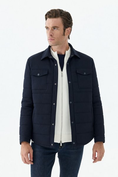 Jakamen Navy Blue Comfort Fit Baby Collar Snap Fastener Coat