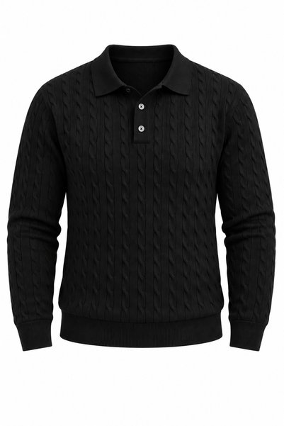 Valiberta Pulover bărbătesc din tricot fin cu guler polo, cu nasturi și împle...