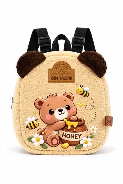 KidHug İsme Özel Ayıcık Figürlü Peluş Çocuk Sırt Çantası Kulaklı Anaokulu Kre...