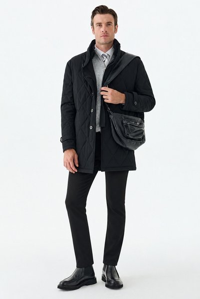 Jakamen Black Comfort Fit Berber Collar Zippered Coat