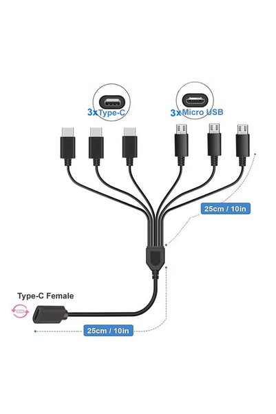 Choice C Female to 6 in 1 1 to 6 Type C/Micro USB Multi Charing Cable, USB C ...
