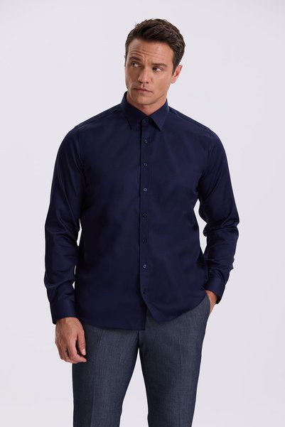 Jakamen Navy Blue Comfort 100% Cotton Fit Non-Iron Shirt