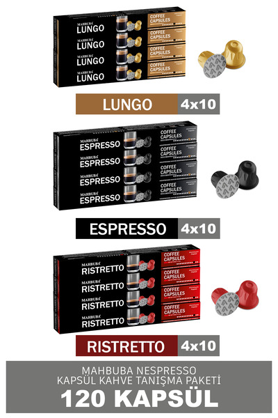 Mahbuba 120'li %100 Arabica Kapsül Kahve Ristretto Espresso Lungo 4'er Kutu (...