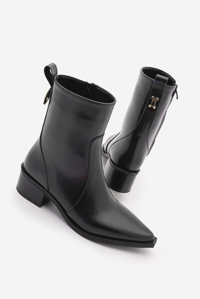 Marjin Women's Pointed Toe Cowboy Boots with Gold Detail and Heel in Kenor Black