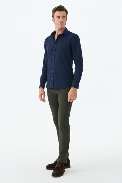 Jakamen Navy Blue Cotton Blend Comfort Fit Shirt
