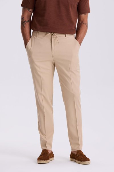 Jakamen Bej Comfort Fit Beli Lastikli Rahat Kesim Jogger Pantolon
