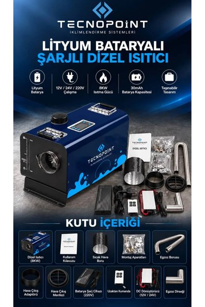 GUMUSONLINE LİTYUM ŞARJLI DİESEL PORTATİF WEBASTO ISITICI 12/24/220v 8KW OTO YEDEK PARÇA