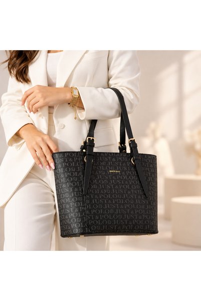 Just Polo Women's Black 4-Compartment Hand and Shoulder Bag-bd2205