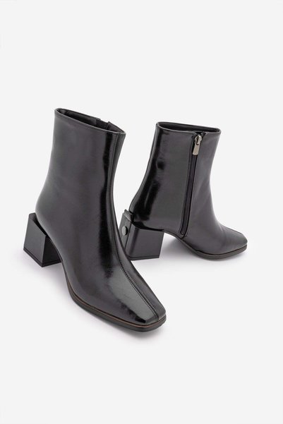Marjin Kadın Topuklu Bot&bootie Küt Burun Ahşap Desen Ökçe Fermuarlı Günlük K...