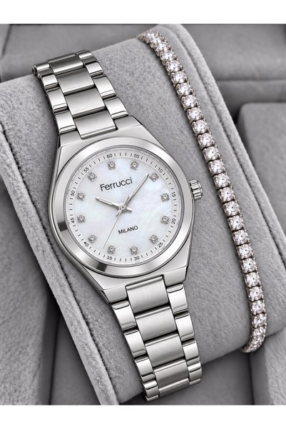 Ferrucci Women's Silver Steel Square Case Quartz Wristwatch - Stylish Metal B...
