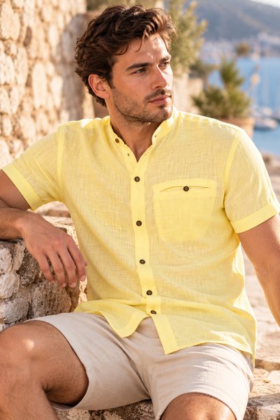 Heaven Ephesus Men's Prevailing Collar Short Sleeve Linen Shirt - 4520