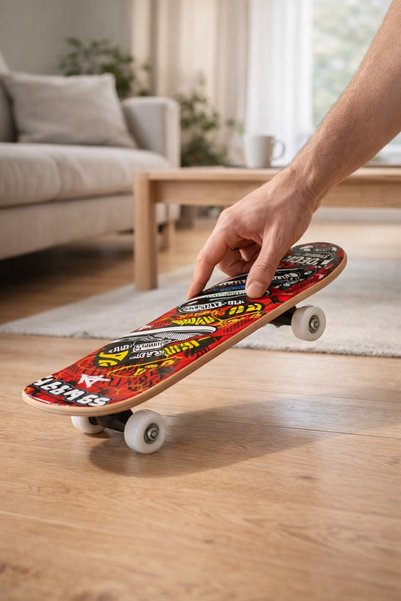 OEM Skateboard cu design pantof și graffiti colorat, structură metalică, roșu...