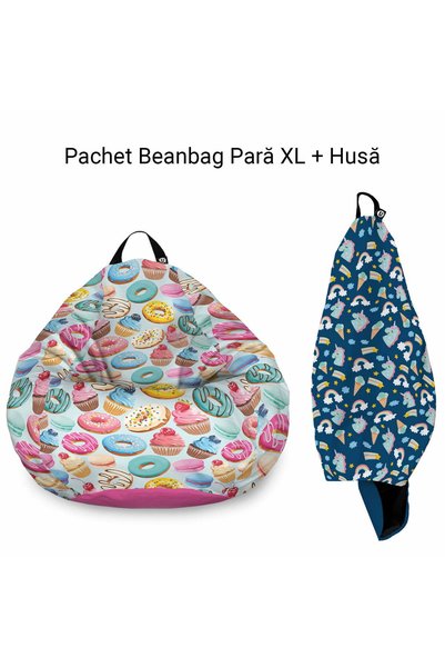 Updeco Pachet: Fotoliu + Husa Puf Bean Bag tip para XL, impermeabil, indoor/o...