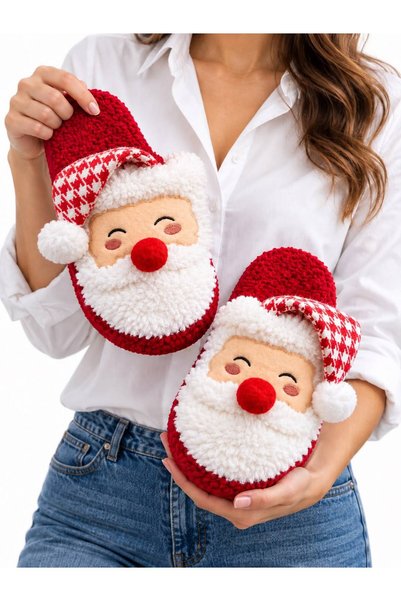 STOCON Noel Baba Figürlü Pofuduk Ev Terliği Yılbaşı Özel Tasarım Ev Terliği K...