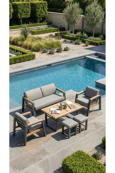 Tu Tienda Leo Premium Alüminyum Bahçe Balkon Mobilyası 3+1+1 Oturma Grubu 80x...