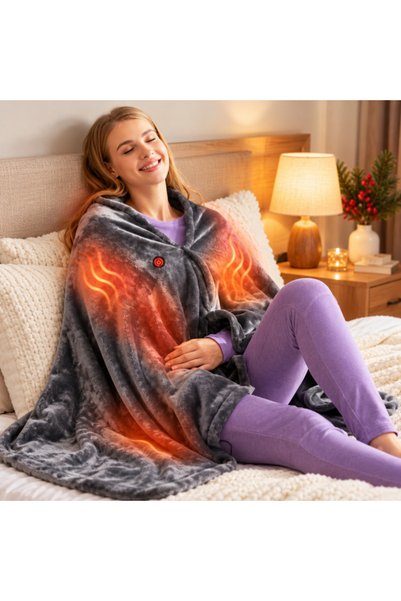 OEM Patura cu incalzire electrica, Warm & Cozy, gri, 150 x 80 cm, Control tem...