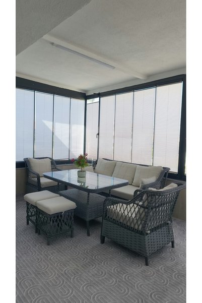 Tu Tienda PETRA 3+1+1+MASA+2PUF BAHÇE BALKON MOBİLYASI,GRİ RATTAN/VİZON KUMAŞ