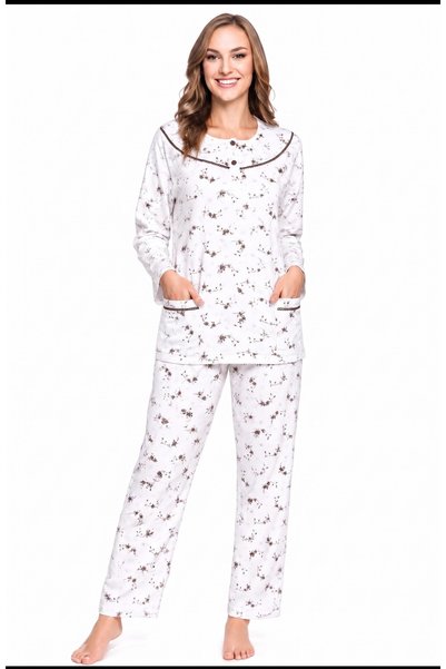 Kadın %100 Pamuk Kalın Mevsimlik Jakarlı Kışlık Uzun Kol Anne Pijama Takımı