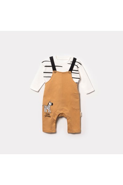 vovido kids Erkek Bebek Zebra Baskılı Cepli Salopet ve Çizgili Uzun Kollu 2'l...