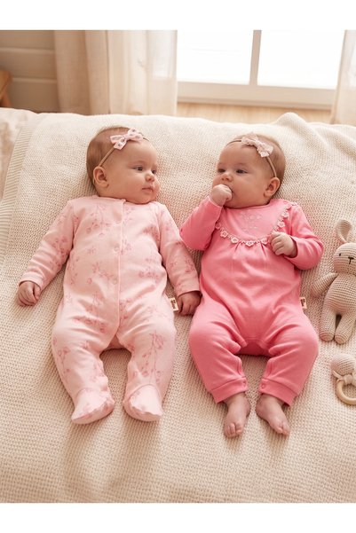 vovido kids Vovido Kız Bebek 2'li Tulum Seti %100 Pamuk Dantel Yakalı ve Pati...