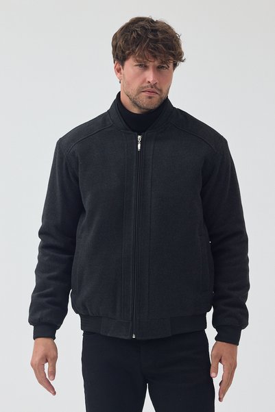 TREND KOMBİN Men's Anthracite Color Standard Fit Zippered Quilted Cashmere Coat