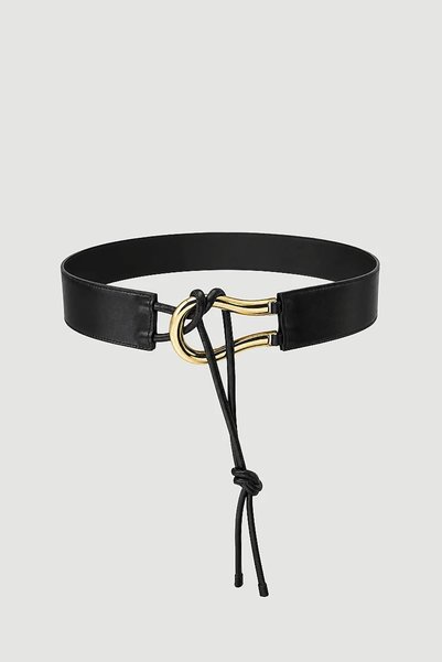 Gusto Oval Buckle Tied Faux Leather Belt - Black