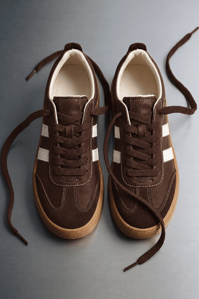 İX Sambo Women's Brown Suede Lace-Up Striped Thermo Sole Sports Shoes Sneaker...