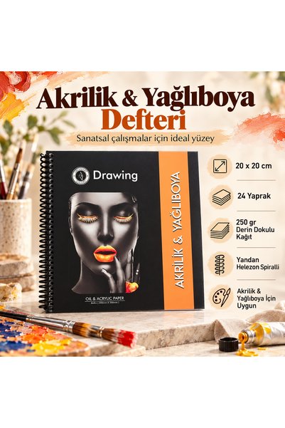 DreamArtgalery دفتر رسم أكريليك وزيت 20x20 سم 250 جرام ورق ذو ملمس عميق 24 ور...