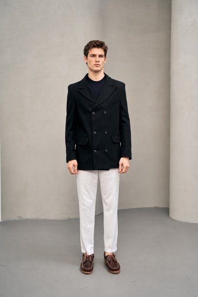 TREND KOMBİN Men's Double-Breasted Double-Button Blazer Jacket Coat