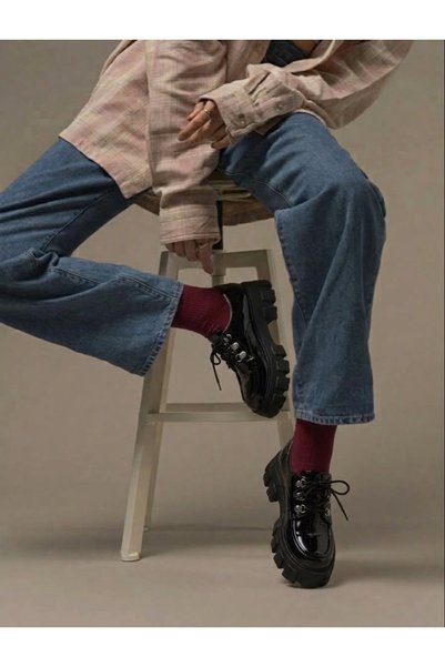 yesmoda Siyah Rugan Oxford Harajuku Tarz Lolita Gothicstyle Prd Ayakkabı