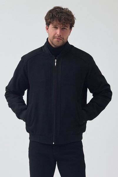 TREND KOMBİN Men's Black Color Standard Fit Zippered Quilted Cashmere Coat